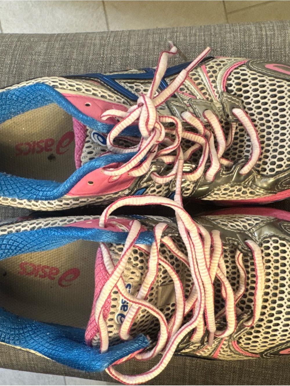 Asics Women's Gray Mesh Running Shoes with Pink & Blue Accents